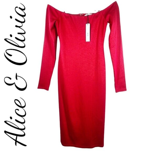 NWT ALICE & OLIVIA DORINDA RUBY RED BODYCON MIDI SHEATH DRESS XMAS NYE, SIZE 2 - Picture 4 of 13
